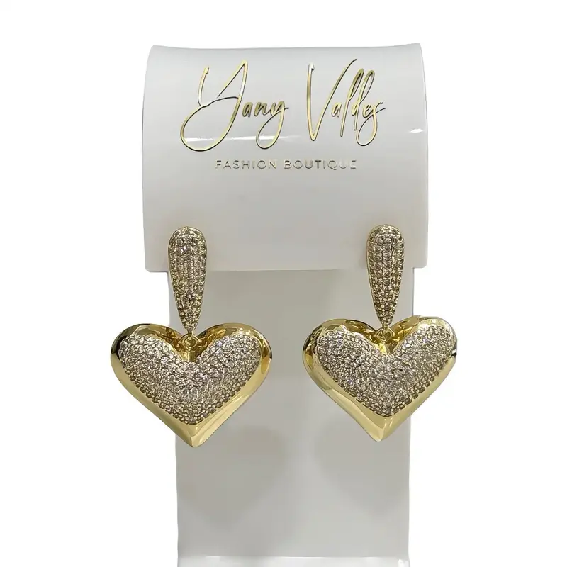 Heart dangle earrings gold plated with zirconia