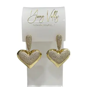 Yany Valley Fashion Boutique Beautiful Large Dangle Earrings with  Gold-Plated Heart Pendants Adorned with Cubic Zirconia Stones