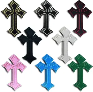 Cross Patches Iron On Cross Embroidery Applique Patch, DIY Decor Patches for Clothing Jeans Jackets Backpacks Hats Shirts (24 Pieces 8 Color)