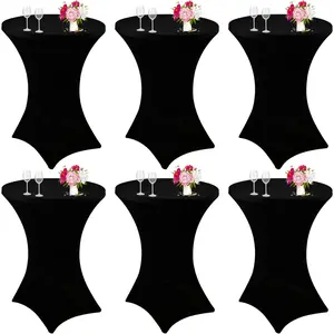 6 Pack  Spandex Tablecloth 32"x43" Black Stretch Square Corners  Table Cover Fitted High Top Round Table for Bar Wedding Birthday Party Banquet
