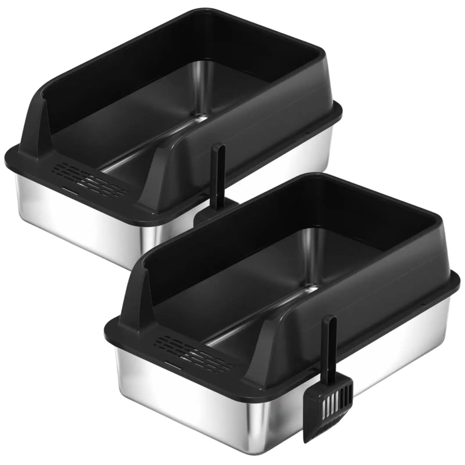 Scirove XL 20L Cat Litter Box Stainless Steel with Lid, Never Absorbs Odors, High Wall Sides, Non-Sticky, Anti-Leakage, Easy Cleaning