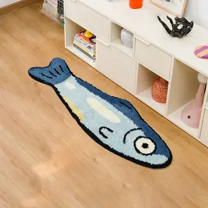 Velvet Fish Pattern Indoor Decorative Rug, Soft Comfortable Foot Mat for Bedroom Balcony, Cute Outdoor Small Rug, Practical Bathroom Shower Mat, Fluffy Rug