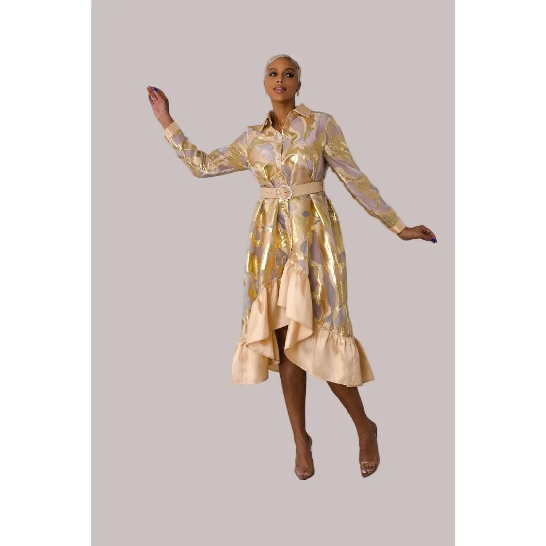 Gold Metallic Organza Dress -82210 Elegant Formal