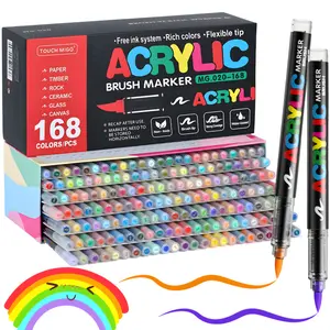 Acrylic Paint Markers, Soft Brush Tip Pens and Markers, Acrylic Drawing Markers, Acrylic Paint Pens for Wood, Stone, Canvas, Glass, Fabric, Egg, Rock Painting and DIY Crafts Art Supplies,Permanent,Washable,Quick-Drying,Waterproof