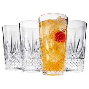 Khen Large Plastic Tumblers Highball Drinking Glasses Shatterproof & Reusable Clear Acrylic | 4 Set | Crystal Glass Lookalike Tritan, Dishwasher Safe, Unbreakable BPA-free, Outdoor & Indoor 12OZ