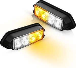 2-Pack Amber Strobe Lights Grille Lamp Surface Mount Flashing Lights LED Emmergency Warning Lights Compatible for Trucks Vehicles Police Motorcycle Drone Aircraft Bike,Amber White