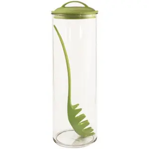 212 MAIN Modern Airtight Acrylic Pasta Keeper Canister - Airtight Kitchen Storage Container with Matching Lid, Spaghetti Fork, Lime Kitchen Utensil for Food Preservation, Airtight Containers
