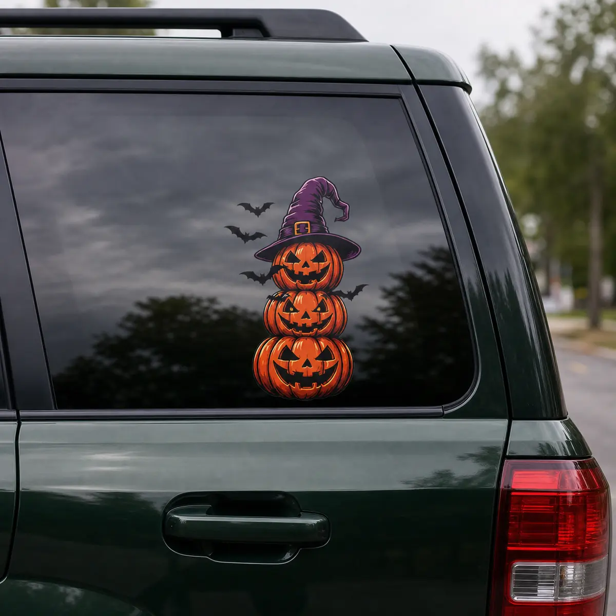 Halloween Pumpkin Witch Hat Car Decal, Stacked Jack-O-Lantern Window Sticker for Vehicles, Waterproof UV Resistant
