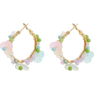 Colorful Beaded Earrings for Women, Boho Flower Hoop Earrings