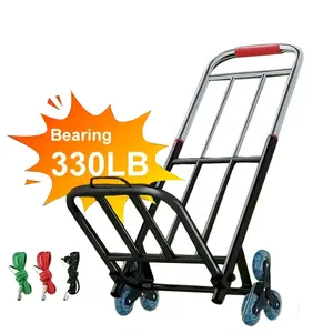 Stair Climbing Cart, Max. 330 lbs Load Capacity, Foldable Hand Truck with Adjustable Handle Height,  3 Elastic Ropes, Multipurpose Dolly for Warehouse Shopping