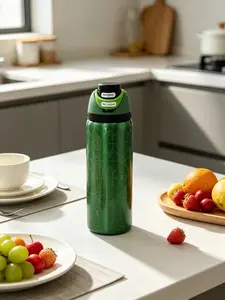 Trendy glossy green geometric 32oz water bottle, reusable travel cup for hiking, office and fitness  Drinkware Tumbler Mug Bottled Portable Washable