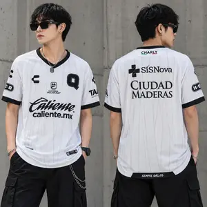 Querétaro White Soccer Jersey | Liga MX Gallos Blancos Football Shirt | Men's Black & White Blokecore Tee
