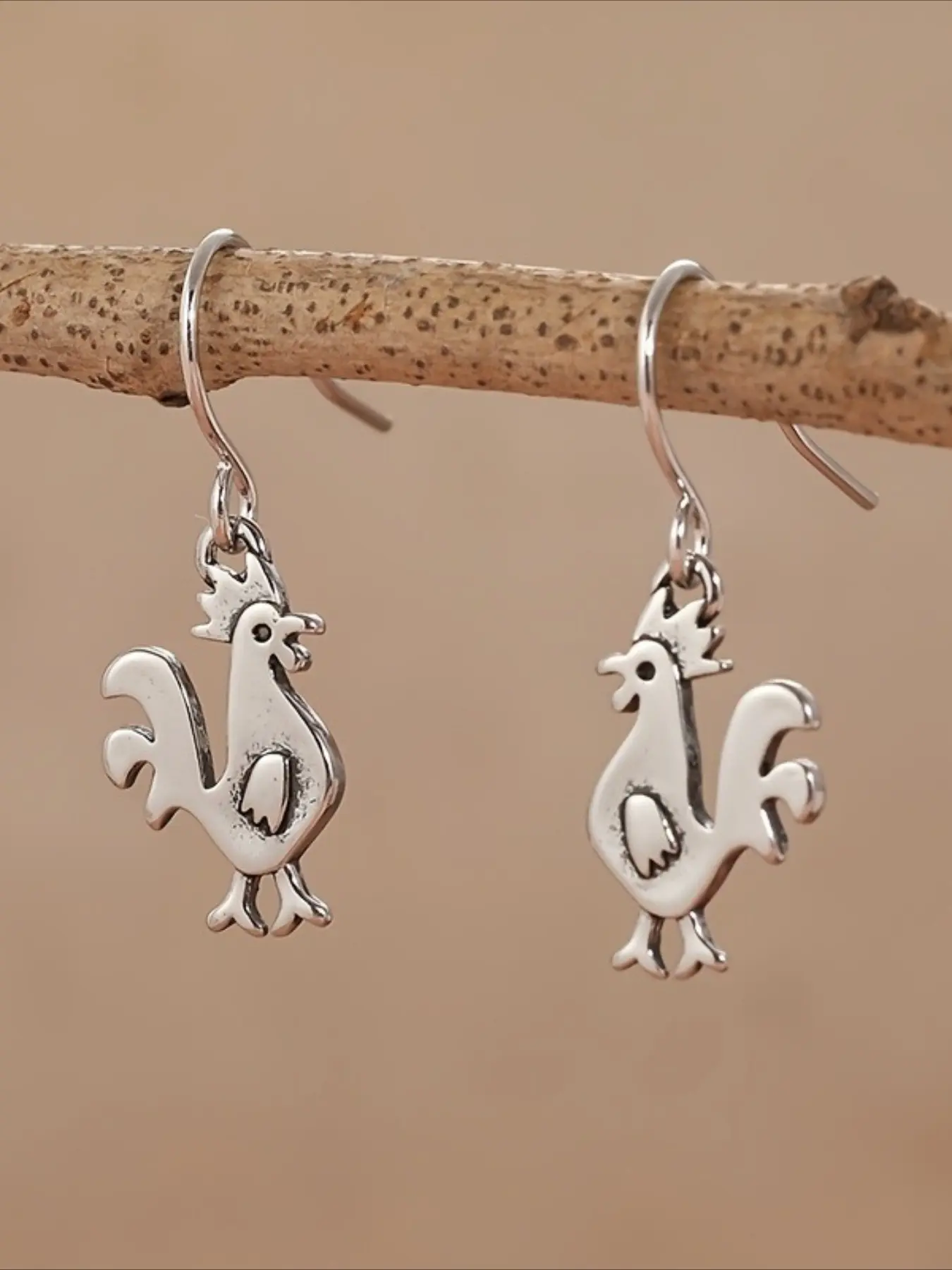A pair of creative retro animal chicken pendant earrings, cute jewelry for holiday parties, and fun earring accessories to give to friends, Chicken Dangle Earrings, Dangling Earrings