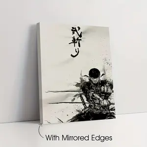 2D Flat, 2D Flat, A 2D Flat Canvas Print Poster with a Wooden Frame Showcasing Anime Samurai Sword Art, Designed for Premium Gallery-Wrapped Decor Suitable for Home Walls. Perfect for Various Environments Such As Offices, Living Rooms, Bedrooms