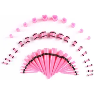 Memsion Ear Stretching Kit Gauges for Ears, 46 Pcs 14G-00G Ear Gauges Expander Set Acrylic Ear Tapers and Plugs Body Earring Piercing Kits color