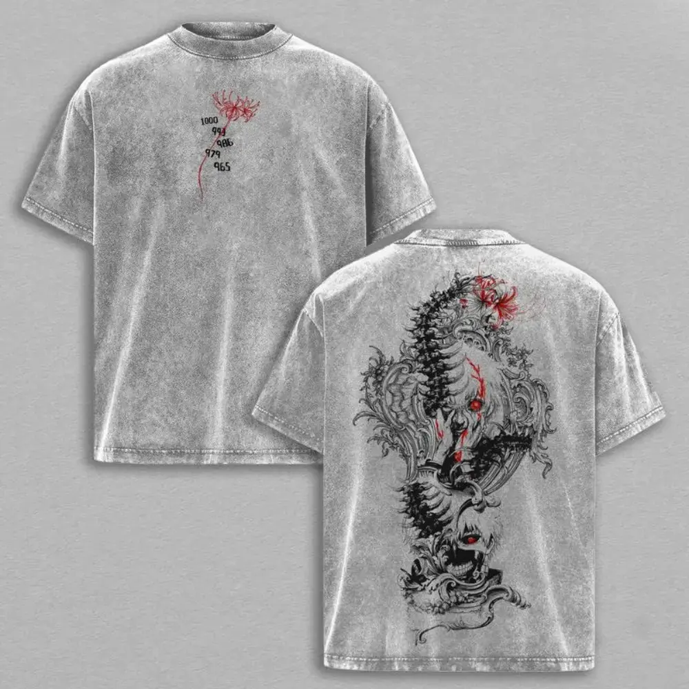 Men's Tokyo Ghoul Ken Kaneki Icon Back Graphic Tshirt - Vintage-Washed Heavy Cotton Limited Edition Oversize Round Neck Streetwear Top