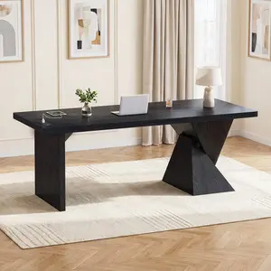 70.9 inch Executive Desk with Built-In Power Outlet Black