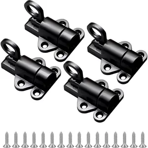 4 Packs Self Closing Latch Spring Door Lock, Resilient Bolt Latch  Automatic Gate Lock, Spring Barrel Slide Door Lock with Screws for Cabinet Window Wooden Fence, Black