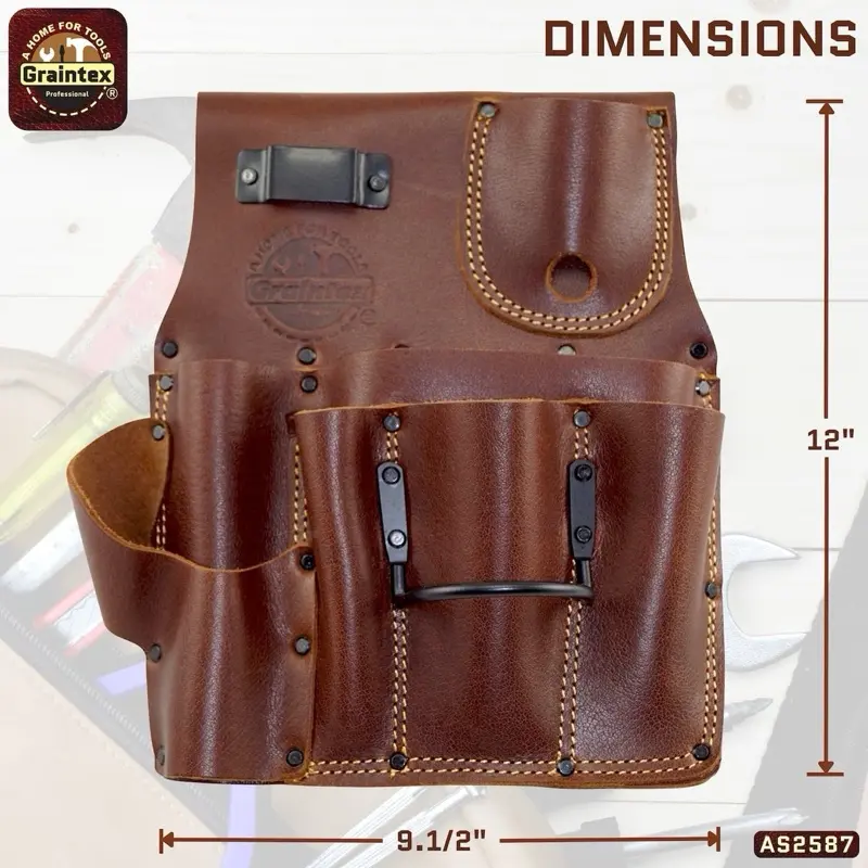 Graintex Right-Handed Ambassador Series Chestnut Brown Top Grain Leather Drywall Pouch, Super Heavy Duty Tough Built Utility Waist-Mounted Portable Tool Bag Organizer, Tool Bags Super Heavy Duty, Tough Built Tool Bags