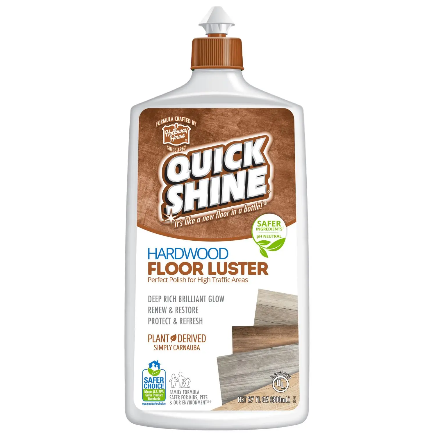 Hardwood Floor Luster Polish 27 oz Plant Derived Carnauba Wax Polish Renew and Protect Natural Shine Streak Free Non Slip Floor Care Restorer Cleaner Solution for Hardwood Laminate Tile Surfaces
