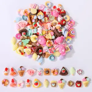 120pcs Slime Charms Food Strawberry Ice Cream Cute Set, Mixed Batch Various Resin Flat Back Cute Set, DIY handicrafts, Decorations, Scrapbook, Decorations, Hairpins C