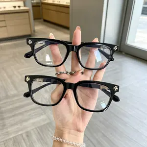 Vintage Black Square Eyeglasses For Men Women Classic Square Blue Light Glasses Frame Lightweight Fashion Eyewear for Daily Wear