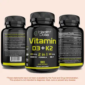 Health Dose Vitamin D3+K2 MK7 180 Liquid Softgels Supports Bone Health Immune Function, Overall Wellness, Supplements for Men & Women, Made with Care. Fitness Dietary
