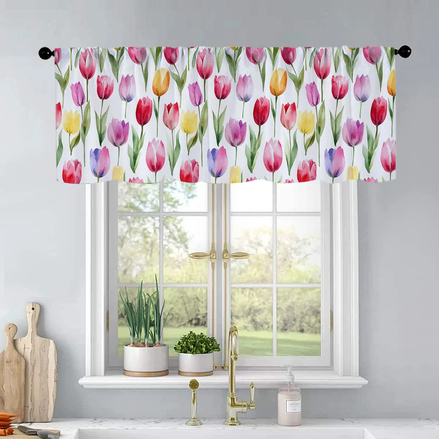 1Pc Tulip Flowers in Spring printed kitchen curtains living room bedroom bathroom home decoration 54 * 18 inches