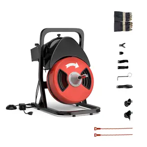 Garvee 50 FT x 1/2" Drain Auger Machine with Wheels, Electric Drain Snake for 2" to 4" Pipes, Heavy-Duty Sewer Cleaner with 6 Cutters & Foot Switch for Toilet, Sink, Bathroom Plumbing