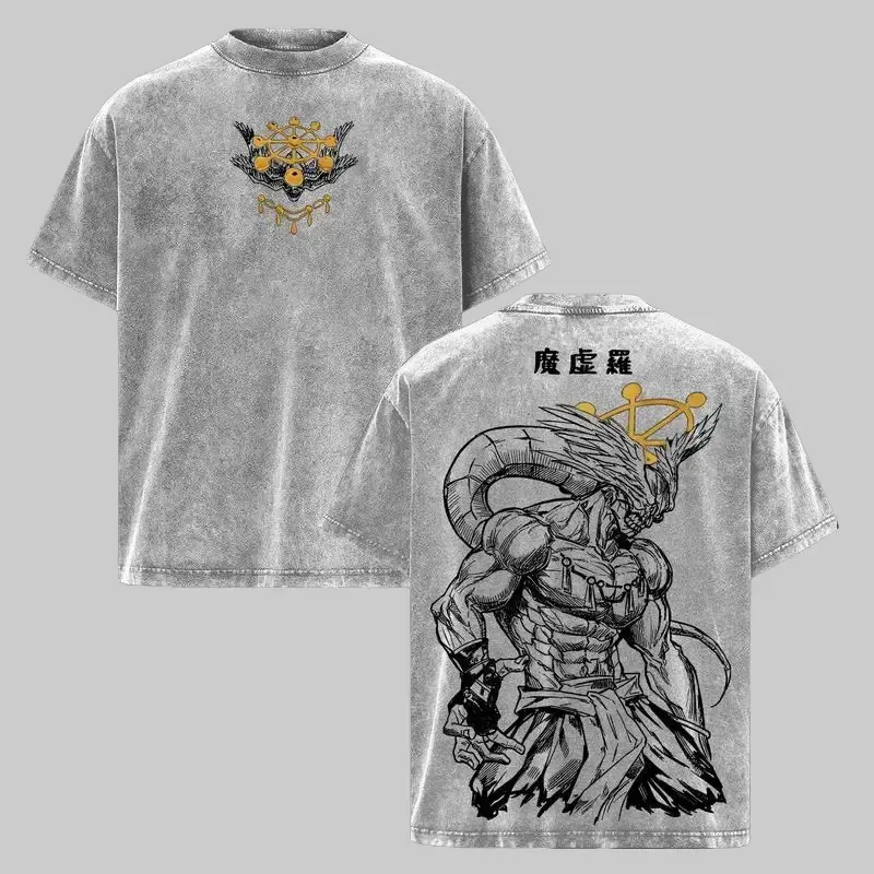 Mahoraga JJK Anime Graphic Tee, Vintage Washed Oversized Dark Anime Streetwear T-Shirt, Soft Cotton Unisex Apparel, Gift for Jujutsu Kaisen Fans