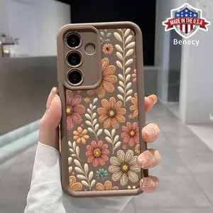 Phone Case for Samsung Galaxy S23 Ultra S24 Plus S25 S22 + Vintage Floral Pattern Shockproof Silicone TPU Bumper Drop Protection Cover Smartphone Casing
