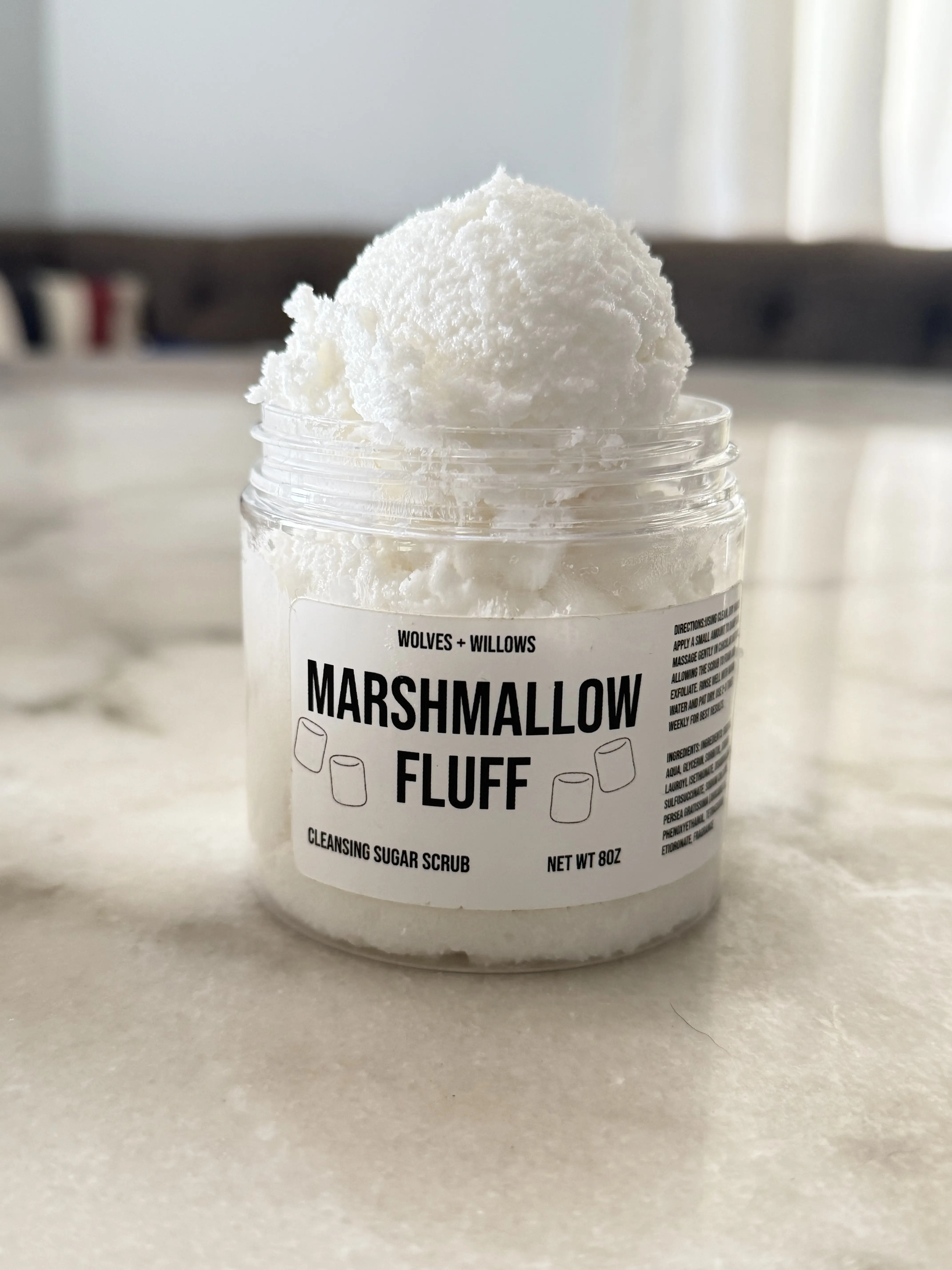 Wolves and Willows Marshmallow Fluff Cleansing Sugar Scrub - Foaming Brightening Body Exfoliator, Dead Skin Remover for Your Body Care Routine