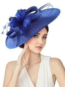 1PC Kentucky Hat for Women Ladies, Stylish Hat, Organza Veil Feather Fascinator for Tea Party Church UV Protection Sun Hat Vintage Fashion Hat