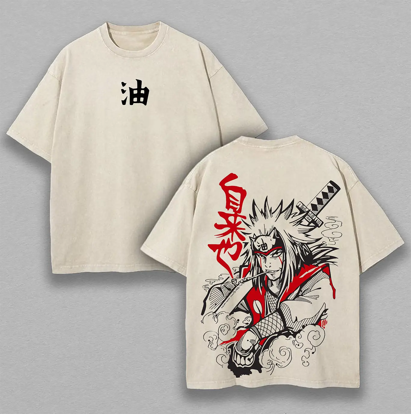 Sannin Jiraiya - Naruto Anime Double Printed Vintage Washed Tee Unisex Oversize Anime Manga Washed Heavyweight Cotton T-shirt, Gift For Anime Fan, Ani