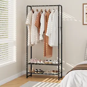 Heavy Duty Shoe Rack with Storage Shelves – 28.7x11.4x62.4 Inch Iron Coat Rack and Entryway Organizer Combo, Freestanding Hall Tree for Bedroom Closet Mudroom, Black