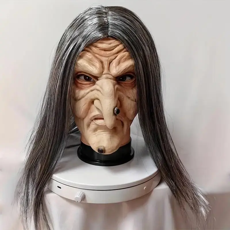 Funky Long-Haired Witch Latex Mask, Perfect for Halloween Parties & Costume Events, Unique Party Accessory for Dress-Up Fun!