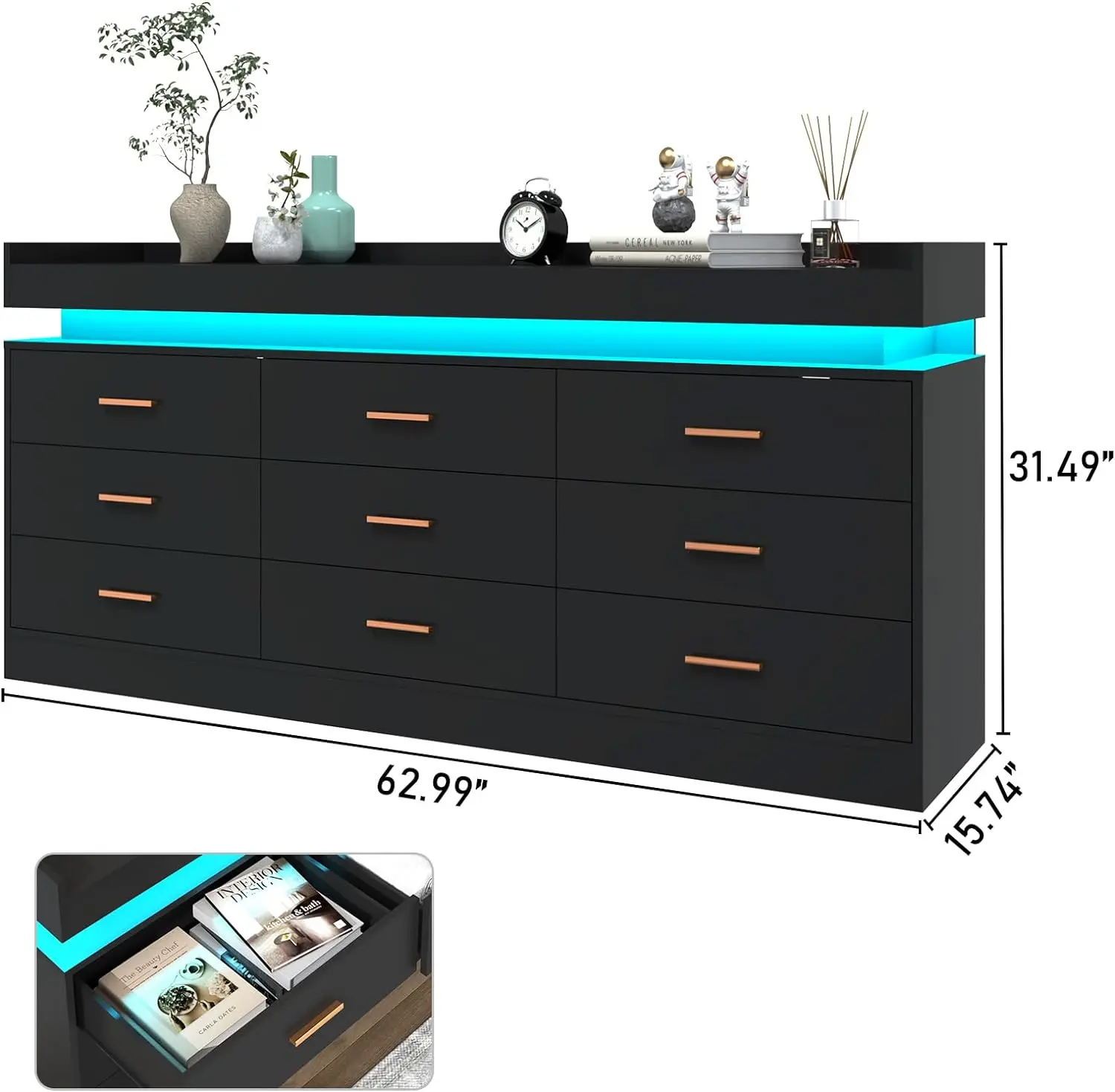 White /Black Dresser with LED Light, Modern Wood Dresser with Wide Drawers and Metal Handles, 9 drawer dresser for Bedroom, Living Room, Entryway, Hallway(White)Black - TikTok Shop White /Black Dresser with LED Light, Modern Wood Dresser with Wide Drawers and Metal Handles, 9 drawer dresser for Bedroom, Living Room, Entryway, Hallway(White)Black - TikTok Shop