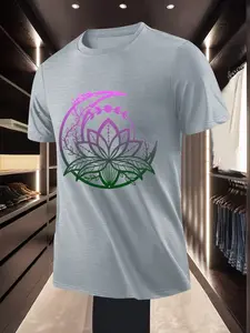 Casual Daily Commuting Wear Lotus Moon Vine Printed Short Sleeve T-Shirt for Daily Activities and Leisure Time