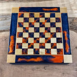 Vivid Orange Dark Blue Maple Wood Chess Checker Board (INCLUDES GLASS PIECES)