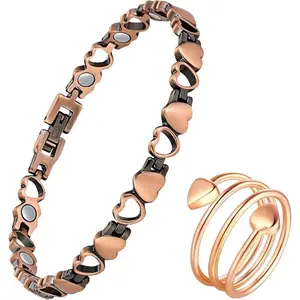 Copper Bracelets for Women , give a ring，99.99% Pure Copper Magnetic Bracelets with Effective Neodymium Magnets, Adjustable Jewelry, Durability