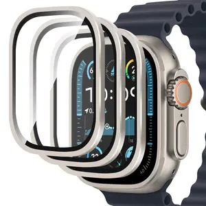 MONASAY 3 Pack Screen Protector for Apple Watch Ultra 2/1 (2024/2023/2022，49mm), Tempered Glass Film with Aluminum Alloy Frame, Military Grade Protection,Anti- Fall,Anti-Scratch