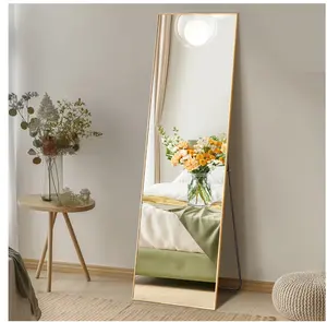 64"x21" Full-Length Mirror with Aluminum Alloy Frame, Standing Design for Bedroom, Gold