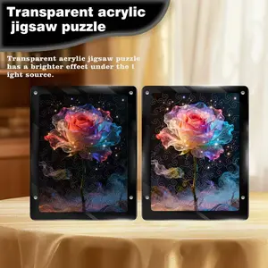 Dreamy Nebula Rose Acrylic Puzzle, Gradient Rose & Cloud Effect, Transparent Glowing Finish, Educational Fun & Romantic Decor Home Ornament