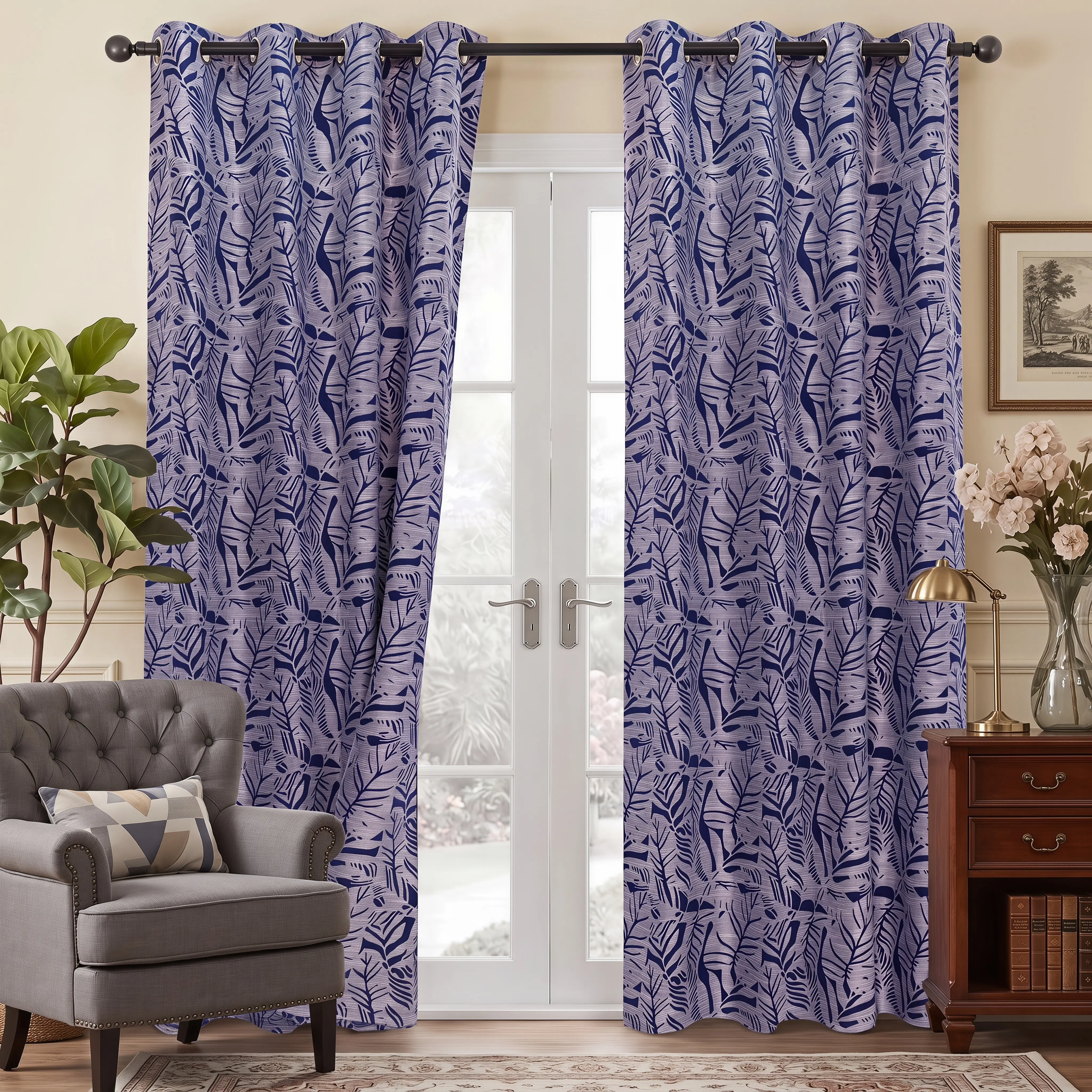 2 Panels Elegant European Jacquard Grommets Curtains, (52x63/84/95/102in) 3D floral pattern Noise reduction and sound insulation Home Decorative Curtain Accessories for Bedroom, Living Room TH12 Summer Gift Window Curtain