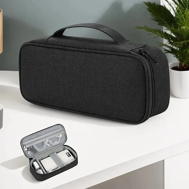 Electronic Travel Organizer with Cable Storage, Light Tech Style, Zippered Pockets, Ideal for Power Banks, Chargers, Hard Drives