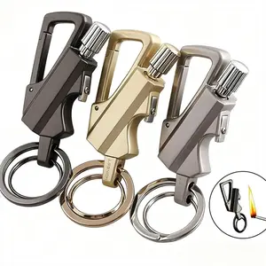 Three-in-one multifunctional keychain, featuring a bottle opener and key ring, equipped with a reusable igniter a hidden permanent match keyring, and a mini waterproof lighter, suitable for outdoor survival and a great gift for men