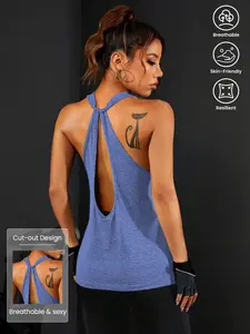 Women's Casual Backless Sports Vest, Soft Breathable Vest, Breathable Comfortable Moisture-Wicking Sleeveless Base Layer Top, Sporty Round Neck Fitted Design, Tight Sports Vest