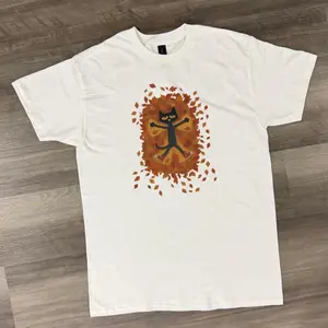 Cat Shirt, Fall Leaves Cat Tee, Cozy Autumn Aesthetic Graphic Shirt, Cute Kitty Fall Vibes Top, Kawaii Cat Lover Gift, Indie Cottagecore Tee, Y2k Shirt, Unisex Cotton Crewneck T-Shirt Menswear Womenswear Streetwear Top