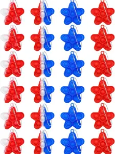 24Pcs Independence Day Star Mini Fidget Sensory Toys, 4th of July Patriotic Red White Blue Fidget Toy Mini Star Pop Keychains for Party Favors Kids Adults