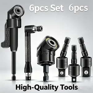 Flexible Drill Bit Extension Kit, 6pcs Multi-Function Drill Accessories, Bendable Extension Rod, Rotatable Socket Adapter, 90° 105° Right Angle Bits